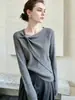 Suéter tejido retro, suave, holgado, casual, de alta gama, color gris, de manga larga, para mujer en invierno