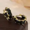Nuevos Productos Europeos y Americanos Transfronterizos, Pendientes Redondos Geométricos de Cobre Incrustado con Circonita Lujosos y Elegantes, Pendientes de Circonita Negra Retro y con Estilo