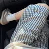 Shorts a Cuadros de Gasa Azul Retro Americano para Hombre Verano Marca de Moda Pantalones de Seda Helada de Secado Rápido Pantalones Rectos de Longitud Tres Cuartos