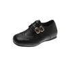 Primeiro Encontro Ji Mocassins Esculpidos Retro com Salto Escondido Femininos 2026 Outono Novo Estilo Britânico Sapatos Baixos Pretos Pequenos de Couro