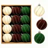 Decoraciones de Bolas de Navidad Afelpadas, Adornos para Árbol de Navidad, Colores Rojo Vino, Marrón y Verde, Bolas Colgantes de Decoración de Escena Festiva de 6 cm