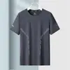 Camiseta de verano de manga corta de malla de seda helada para hombre, cuello redondo, fina, holgada, transpirable, de media manga, talla grande