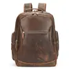 Mochila de Couro Crazy Horse Masculina de Grande Capacidade para Negócios e Uso Diário Couro Bovino de Primeira Camada Multifuncional Mochila para Computador de 17 polegadas Venda por Atacado