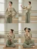 3706 Ropa de Baile para Mujer, Práctica de Danza Moderna para Adultos Manga Larga Rosa Mariposa Malla Top de Danza Clásica China