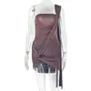 Vestido casual de punto ajustado para mujer, color sólido, estilo europeo y americano, para senderismo, de un solo hombro, sin tirantes, sin mangas, sin espalda, corto