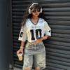 Comércio Exterior Transfronteiriço Novo Verão Estampada Letras Cor Contrastante Esportiva Spice Girls Moda Versátil Manga Curta Camiseta Top Estilo
