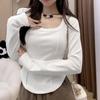 Camisa Cálida de Capa Interior para Mujer en Otoño e Invierno, Estilo Sexy de Puro Deseo, Top con Dobladillo Curvo Adelgazante, Camiseta de Manga Larga