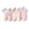 Calcetines para niños para primavera y verano, calcetines de seda helada ultrafinos transpirables para bebé Clase A, calcetines de malla de poliéster-algodón con dibujos animados lindos para niñas