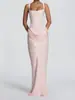 Estilo Europeu e Americano Feminino Casual Manga Longa Slim-Fit Espinha de Peixe Puro Desejo Alça Fina Vestido Longo, Bodycon Slim-Fit Cor Sólida