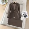 Conjunto de 3 Peças Vermelho para Negócios Outono/Inverno Transfronteiriço Blazer de Manga Longa Colete de Terno Feminino Calça de Cintura Alta