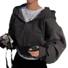 Sudadera con capucha de color sólido cálido y cremallera de corte entallado, corta, a la moda, con forro polar, para mujer, otoño/invierno 2023