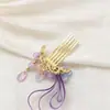 Nuevo Peine para el Cabello con Borla de Flor Púrpura China Adorno de Estilo Antiguo para Mujer Pasador Hanfu Qipao Accesorios para el Cabello Venta al por Mayor