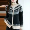 Estilo Nuevo Otoño e Invierno Cardigan Fair Isle 100% Lana Pura Chaqueta Jacquard Engrosada para Mujer Ropa de Punto Holgada Ropa de Punto Exterior