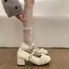 Primer Encuentro con Zapatos de Tacón Alto Mary Jane Bajos Estilo Hada Gentil para Mujer, Novedad Primavera 2026 Tacón Grueso Francés para Combinar con Vestidos