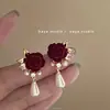 Brincos Lacados Vermelho Retro Rico, Borgonha Retro Francês Que Realçam Seu Rosto, Brincos de Estilo de Nicho de Luxo