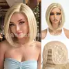 Peluca de Encaje Sintético de Fibra Sintética de Alta Temperatura para Mujer, Corte Bob con Raya Media, Cabello Corto Liso, Peluca de Cabeza Completa, Peluca Futura