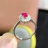 Anillo de Rubí Rojo Paloma Natural Plata S925 Incrustación Seiko, Proceso de Galvanoplastia 18k, Piedra Principal 4*6mm