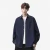 Camisa jeans casual oversized de cor sólida estilo americano, jaqueta de trabalho versátil de caimento solto, camisa de manga comprida para primavera