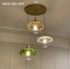 Lámparas pastorales nostálgicas de la República de China en Shanghái antiguo restaurante Cafetería portalamparas de latón araña estilo retro de cristal verde