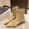 Botines Cortos Estilo Coreano Tacón Kitten Punta Fina Ajustados para Mujer 2026 Otoño/Invierno Nueva Llegada Elegantes Botines de Tobillo de Tacón Alto