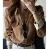Nueva Camisa de Lino Color Caramelo para Mujer Otoño 2026, Estilo Old Money, Sencilla y Elegante, Polo Ajustado para el Trabajo