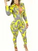 Mono de Nuevo Estilo Transfronterizo Ajustado para Mujer con Estampado Digital 3D, Mono Casual y Único de Estilo Urbano con Cremallera