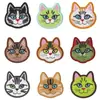Patches bordados coloridos de cabeça de gato com fundo redondo, 9 estilos de patches de gato de desenho animado para aplicar com ferro, patches adesivos para reparar furos em roupas