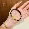 Puzuo Retenção Forte de Cor Ouro Areia Diamante Incrustado Girassol Bússola Duas Orelhas Cordão Preto e Vermelho Novo Estilo Chinês Pulseira Trançada à Mão