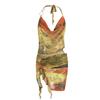 Vestido de tirantes con estampado tie-dye degradado de malla sexy con escote halter y escote pronunciado, de la colección de verano y otoño 2025, transfronterizo europeo y americano