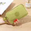 Monedero de tela estilo coreano para mujer, largo, moderno, de tres capas, con cremallera, gran capacidad, para teléfono móvil con pantalla grande y llavero.