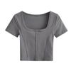 Camiseta Adesivo Espinha de Peixe BM Blogger Gola Quadrada Clavícula Emagrecimento Top de Manga Curta Feminino 2022 Verão