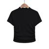 Tendência Feminina Nova Sexy Plissada Cor Sólida Manga Curta Básica Justa Pequena Gola Alta Camiseta Cyber Celebridade Top Justo
