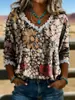 2026 Nueva Camiseta Estampada Transfronteriza de Cuello en V con Encaje Top Elegante Camisa Casual de Trabajo para Mujer Verano