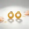 Novos Brincos de Tarraxa Redondos Escovados com Strass Dourado Imitação de Luxo Leve para Mulheres Elegantes Brincos de Ouro de Areia Vietnamita Cobre Banhado a Ouro Joias Yiwu