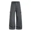 Pantalones de trabajo OREETA estilo leñador vintage lavados para hombres y mujeres, multibolsillos, holgados, pierna ancha, rectos, largos hasta el suelo