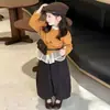 Conjunto de dos piezas para niña estilo coreano, nueva colección de otoño, top de manga larga con retazos de moda estilo princesa y pantalón versátil de lunares