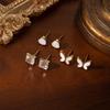 Pendientes de Acero Inoxidable Estilo Normcore Moda Europea y Americana, Pendientes Elegantes y Geniales de Mariposa Incrustada con Diamante Cuadrado y Nácar para Mujer
