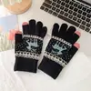 Guantes de punto para pantalla táctil de mujer, invierno cálidos, engrosados, forrados de polar, para montar al aire libre, jacquard, lindo alce, estilo coreano