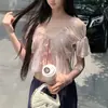 BELOVDJOYYSerie AmorBlusa de Encaje Ligero con Cordones Fruncida Estilo Hada Verano Diseño Corto