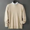 Suéter de Punto de Cuello Redondo 2025 para Hombre, Suéter de Lana Pura, Otoño e Invierno, Corte Holgado, Casual de Negocios, Nuevo Estilo para Hombres Jóvenes y de Edad Media