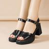 Tacones Altos para Mujer 2024 Verano Nuevo Piel Suave Tacón Grueso para Mujer Zapatos de Plataforma con Suela Gruesa Sandalias Impermeables de Piel de Vaca con Suela Suave