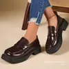 Nuevos Mocasines de Charol Talla Grande de Caña Baja con Suela Gruesa Estilo Británico de Comercio Exterior para Mujer Mocasines Casuales Slip-On