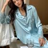 Pijama de Encaje de Seda Helada de Alta Gama Estilo Francés para Mujer, Nuevo Conjunto de Ropa de Casa Suave y Cómoda de Tallas Grandes para Primavera y Otoño