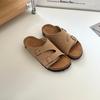 Nuevas Sandalias de Piel de Vaca Ropa Exterior Sandalias Versátiles Correa Hebilla Ajustable de Una Sola Tira Corcho Plataforma de Agua Chanclas Boken Zapatos de Punta Abierta
