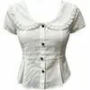 Camisa blanca de manga corta estilo muñeca talla extra, diseño elegante, entallada a la cintura, adelgazante, versátil y adecuada para ir al trabajo