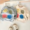Pantalones de niña Conjunto de primavera y otoño Estilo occidental Algodón Delgado Tesoro para mujer Cuello redondo Smiley Sudadera Traje de dos piezas a rayas