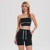 Pantalones Cortos Deportivos Europeos y Americanos de Cintura Alta, Shorts Casuales de Yoga con Bloques de Color, Camiseta sin Mangas para Correr y Fitness al Aire Libre para Usar en Verano