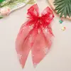 Grampo de Cabelo com Laço de Rede de Natal Padrão Papai Noel Floco de Neve Adorno de Cabeça Festivo Acessórios de Cabelo Doces Europeus e Americanos para Crianças