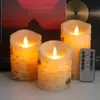 Conjunto de casca de bétula três lâmpadas de vela eletrônica LED simulação casca controle remoto parafina lâmpada artesanal explosões Amazon