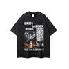 Marca de moda urbana estadounidense anime éxito de taquilla lavada vieja camiseta de manga corta moda para hombres y mujeres marca hiphop retro camiseta de media manga